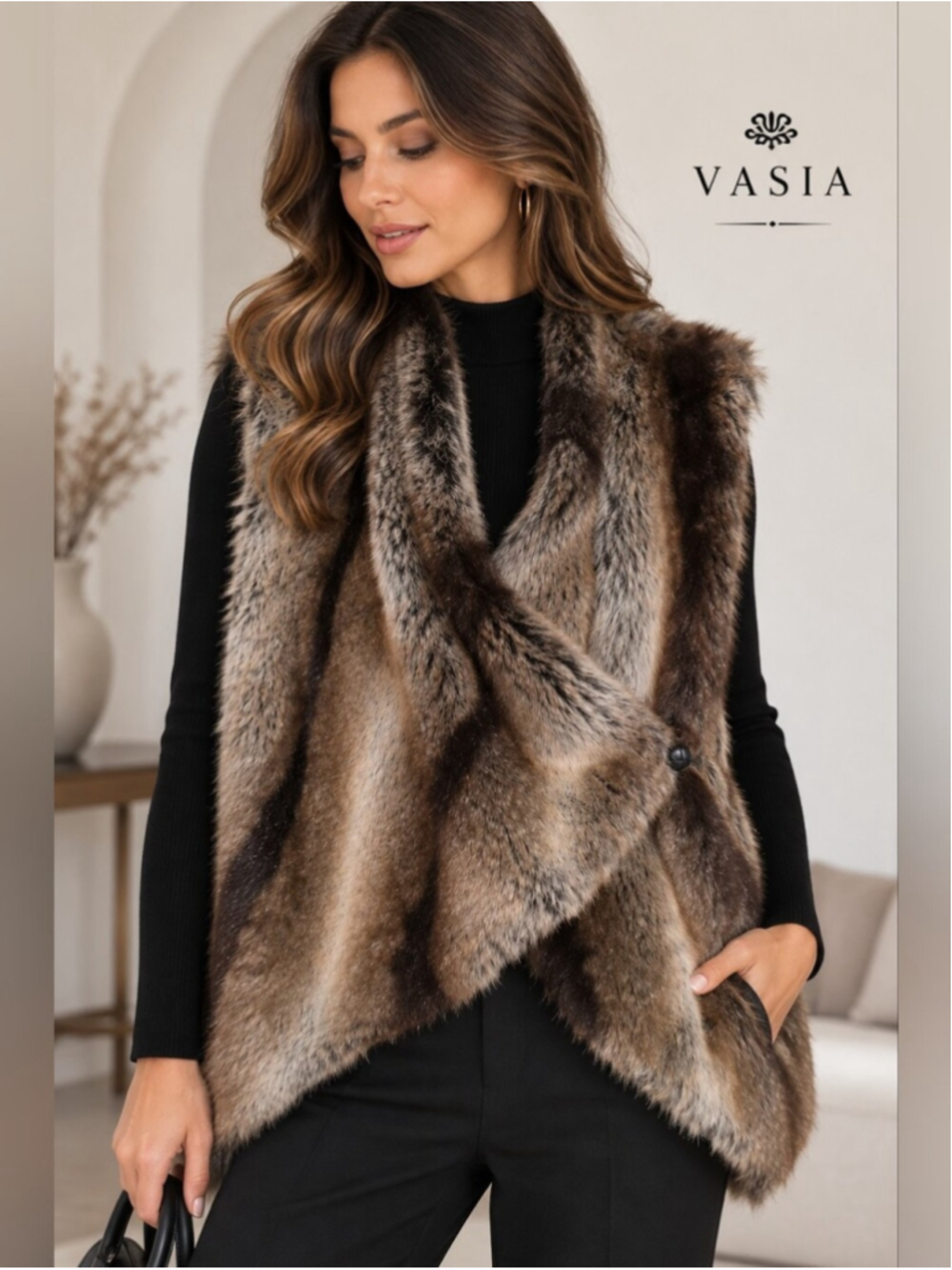 Brown Faux Fur Vest - Luxurious Brown Women's Vest
